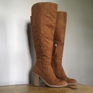 Over the knee brown suede boots